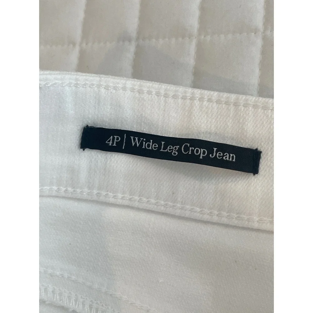 Talbots White Wide Leg Crop Jeans High Waist Embroidered Raw Hem 4P NEW‎